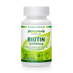 INNERVISNUTRITION Biotin 5000 mcg Supplement – Support Healthy Hair Growth Skin Nails Energy Production 120 Veggie Capsules Vitamin B7