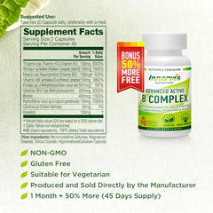 INNERVISNUTRITION Advanced Active Vitamin B-Complex 90 Veggie Capsules Highly Bioavailable Energy Production Brain Heart Health Supplement