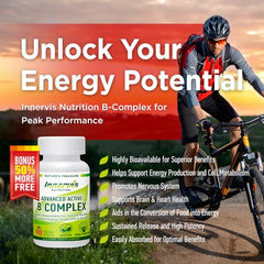 INNERVISNUTRITION Advanced Active Vitamin B-Complex 90 Veggie Capsules Highly Bioavailable Energy Production Brain Heart Health Supplement
