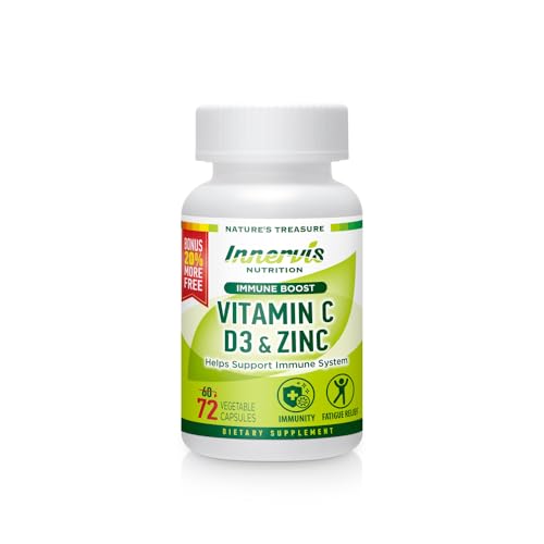 INNERVISNUTRITION Immunity Immune Boost Supplement – Vitamin C D3 Zinc Blended 72 Veggie Capsules Immune Support Antioxidant Supplement