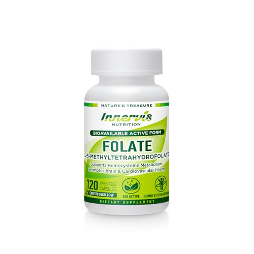 INNERVISNUTRITION Bioavailable Active Folate L-5-MTHF Vitamin B9 120 Vegetable Capsules Support Brain Health