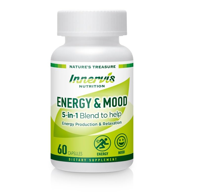 INNERVISNUTRITION Energy & Mood Supplement – 60 Capsules 5-in-1 Blend Boost Energy Production Support Relaxation Fatigue Stress Relief Formula Mood Enhancer