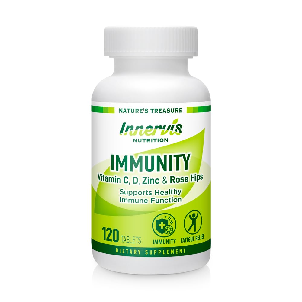 INNERVISNUTRITION Immunity Immune Support Supplement – Powerful Blend Vitamin C D Zinc Rose HIPS Antioxidant 120 Tablets Overall Health System Defense Booster