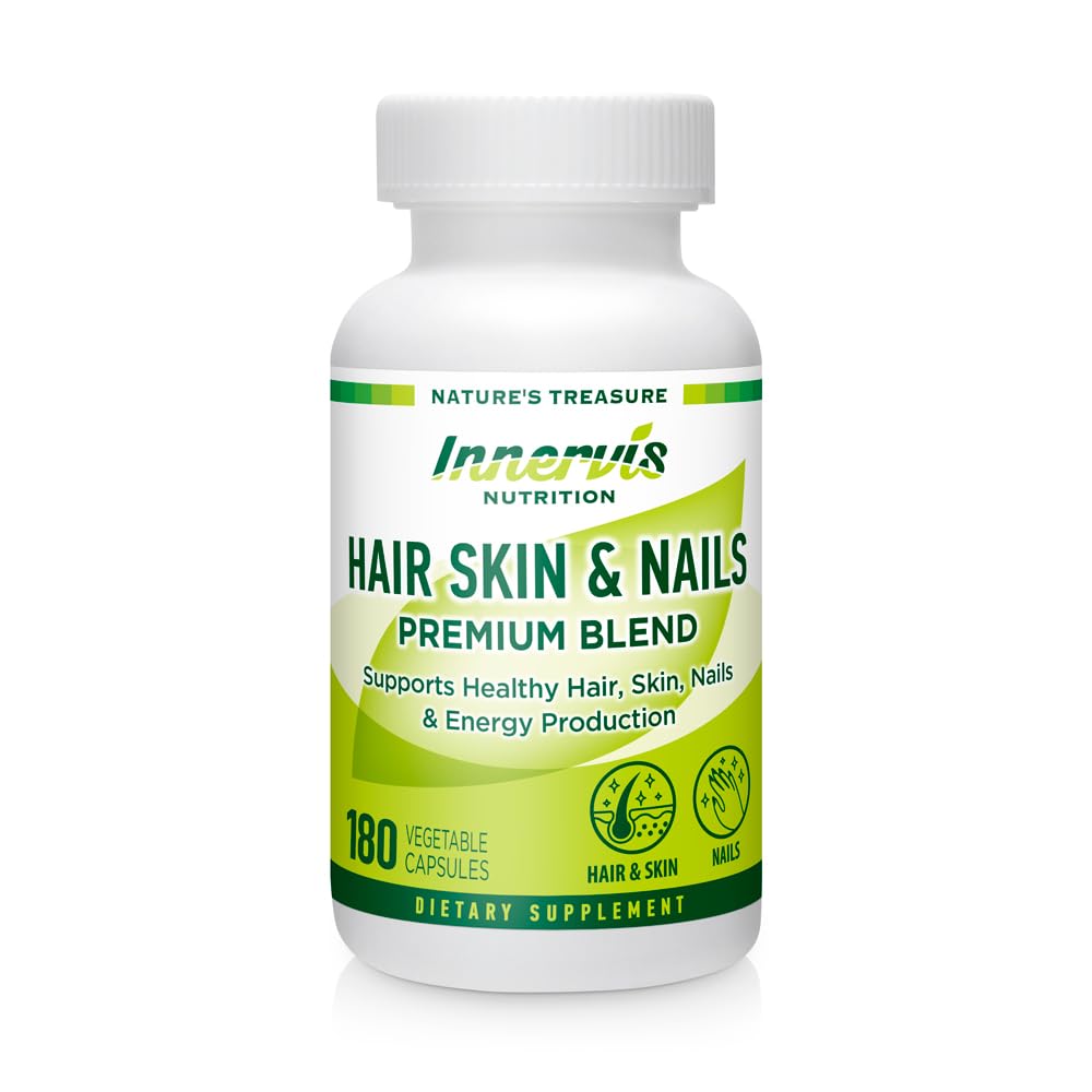 INNERVISNUTRITION Supplement for Hair Skin and Nails – 180 Veggie Capsules Supports Healthy Hair Skin Nails and Energy Production Premium Blend Biotin Vitamin and Minerals