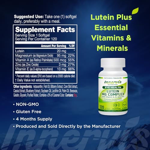 INNERVISNUTRITION Lutein MG Complex 120 Softgels Promotes Eye Health Support Eye Comfort Antioxidant Supplement