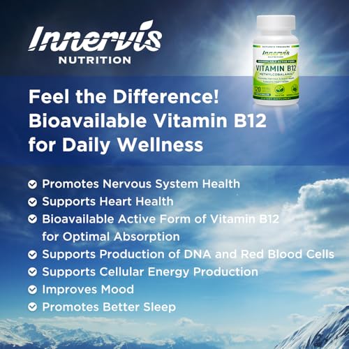 INNERVISNUTRITION Bioavailable Active Form Vitamin B12 120 Vegetable Capsules Support Heart Health Boost Energy