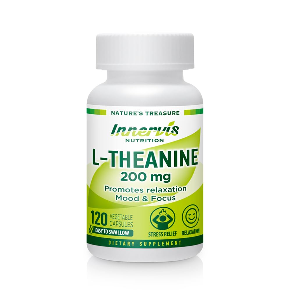 INNERVISNUTRITION L-Theanine 200mg - Promotes Relaxation Focus and Concentration 120 Veggie Capsules Stress Relief Supplement