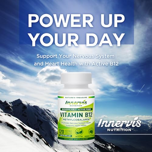 INNERVISNUTRITION Bioavailable Active Form Vitamin B12 120 Vegetable Capsules Support Heart Health Boost Energy