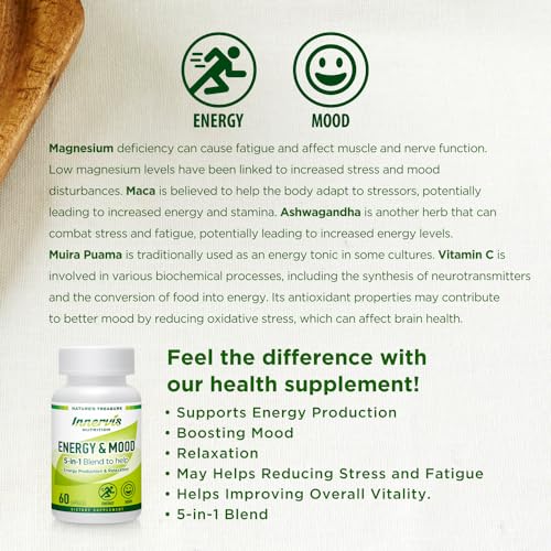 INNERVISNUTRITION Energy & Mood Supplement – 60 Capsules 5-in-1 Blend Boost Energy Production Support Relaxation Fatigue Stress Relief Formula Mood Enhancer