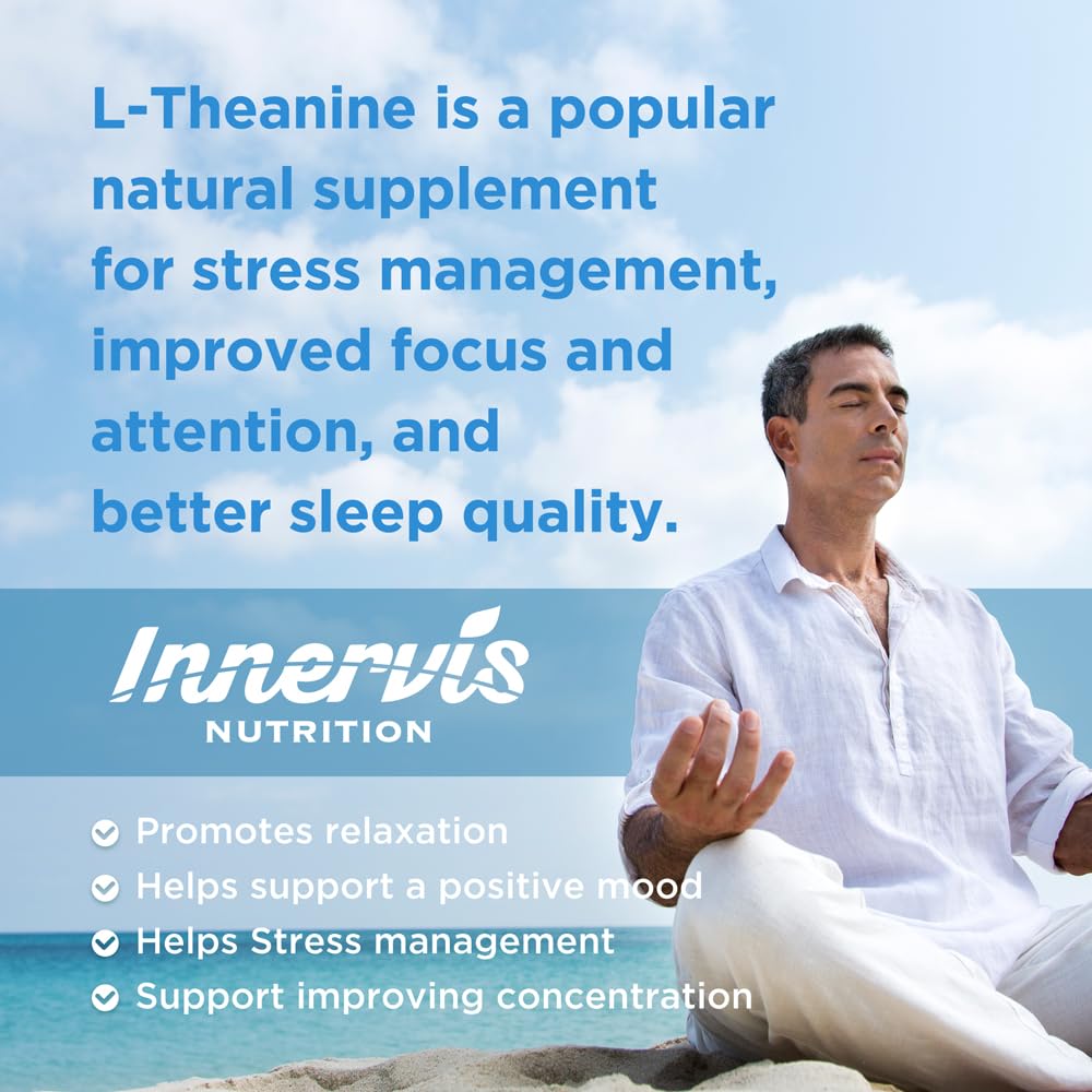 INNERVISNUTRITION L-Theanine 200mg - Promotes Relaxation Focus and Concentration 120 Veggie Capsules Stress Relief Supplement