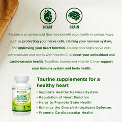 INNERVISNUTRITION Taurine 500 Plus Vitamin C – 180 Capsules Healthy Heart Brain Health Boost Energy Antioxidant Amino Acid Supplement